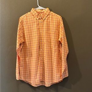 Lands' End Boys Orange and Yellow Checkered button down shirt